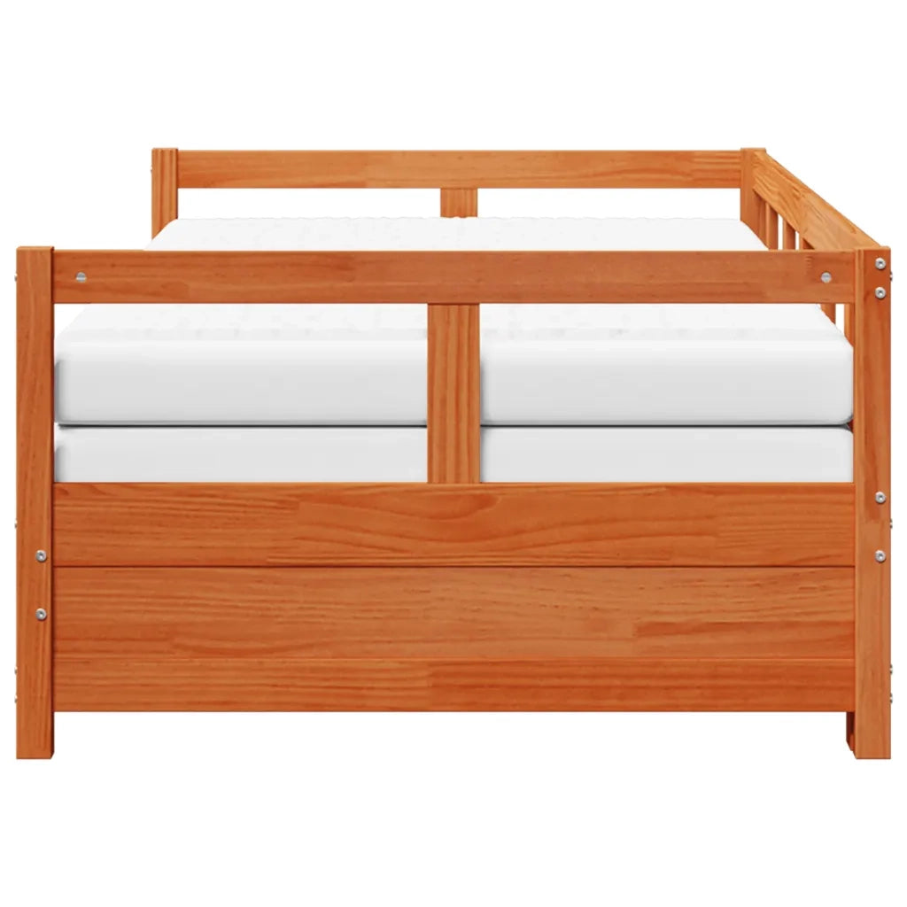 vidaXL Divano Letto con Rotelle e Materasso Marrone Cera 80x200cm Pino