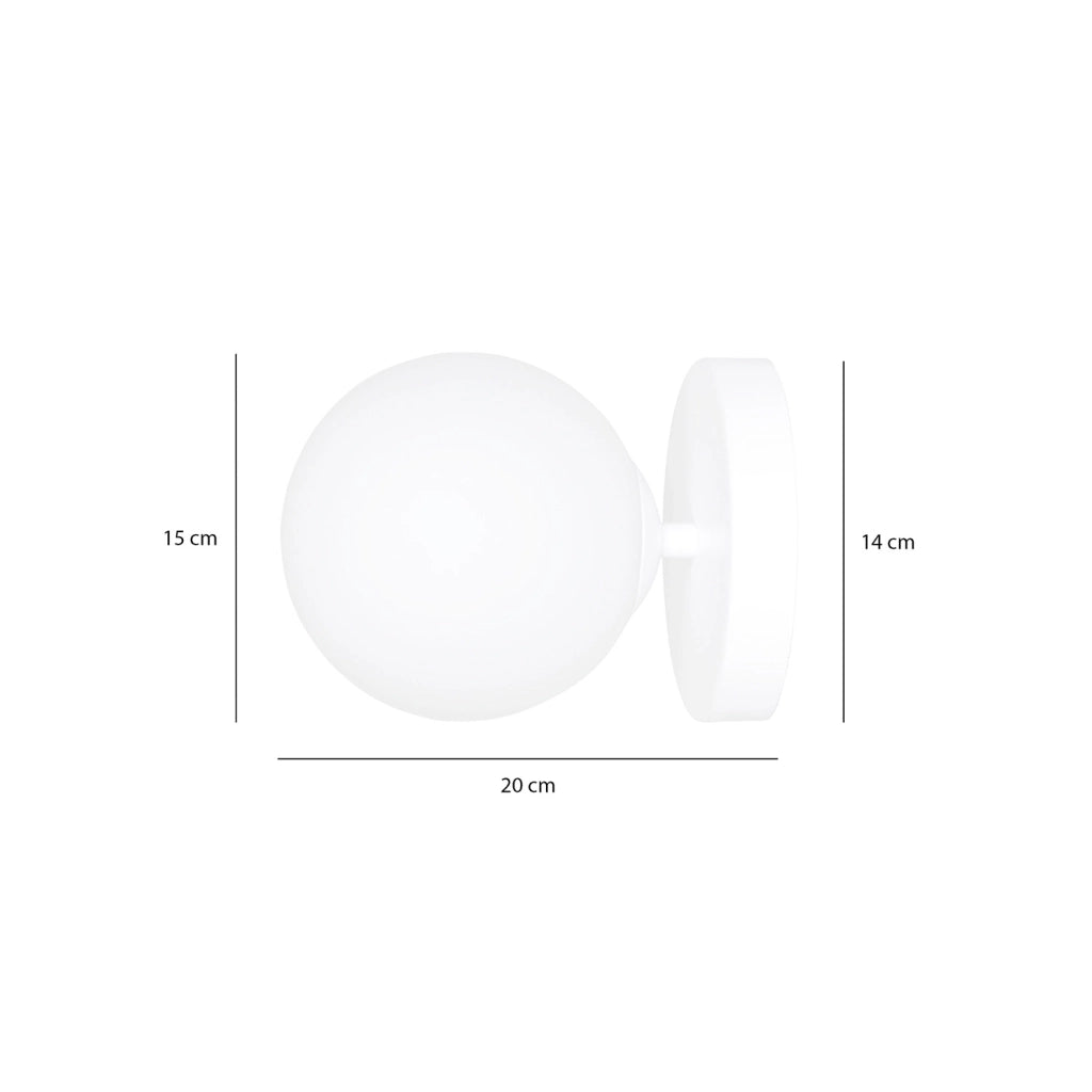 Applique 1 Luce Kalf In Acciaio Bianco A Bracci E Sfera In Vetro Opalino
