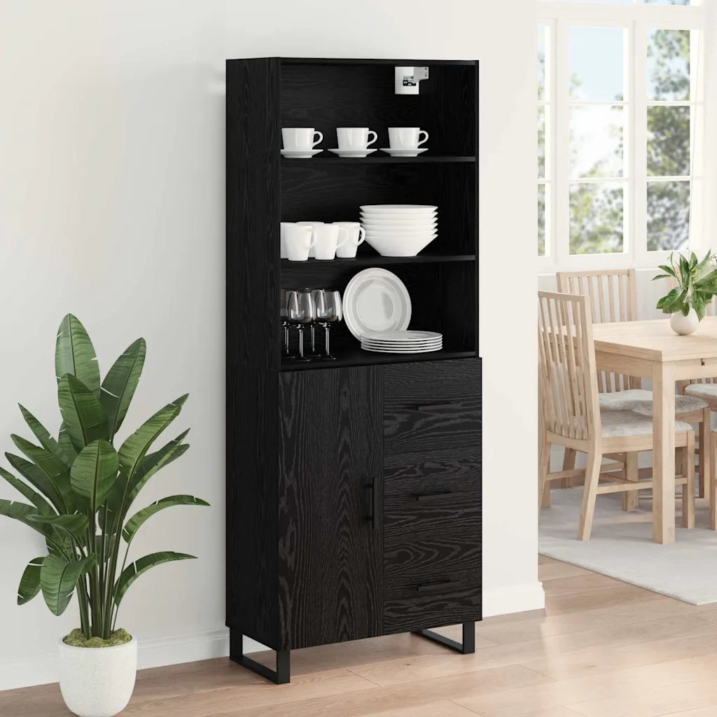 Credenza con cassetto 2 pcs Rovere Nero Legno multistrato