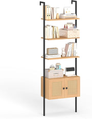 Libreria a 5 livelli con 1 armadio, mensola salvaspazio con struttura in metallo, 60 x 31,5 x 184 cm, scaffale espositivo per piante, soggiorno, ufficio