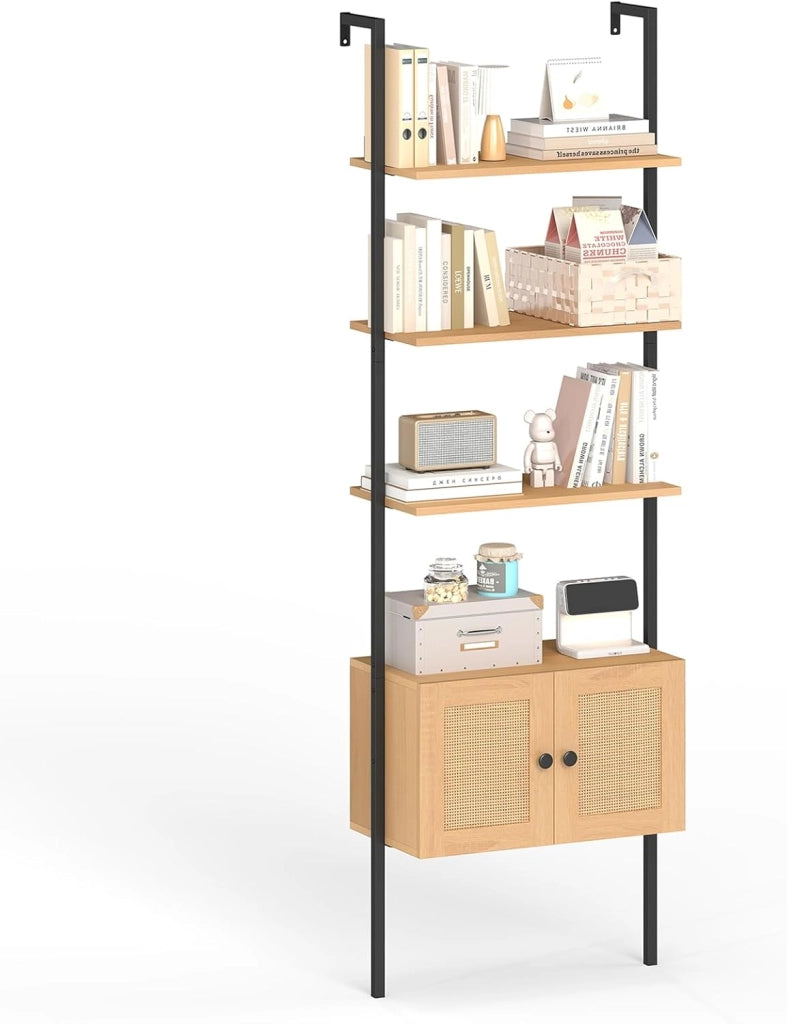 Libreria a 5 livelli con 1 armadio, mensola salvaspazio con struttura in metallo, 60 x 31,5 x 184 cm, scaffale espositivo per piante, soggiorno, ufficio