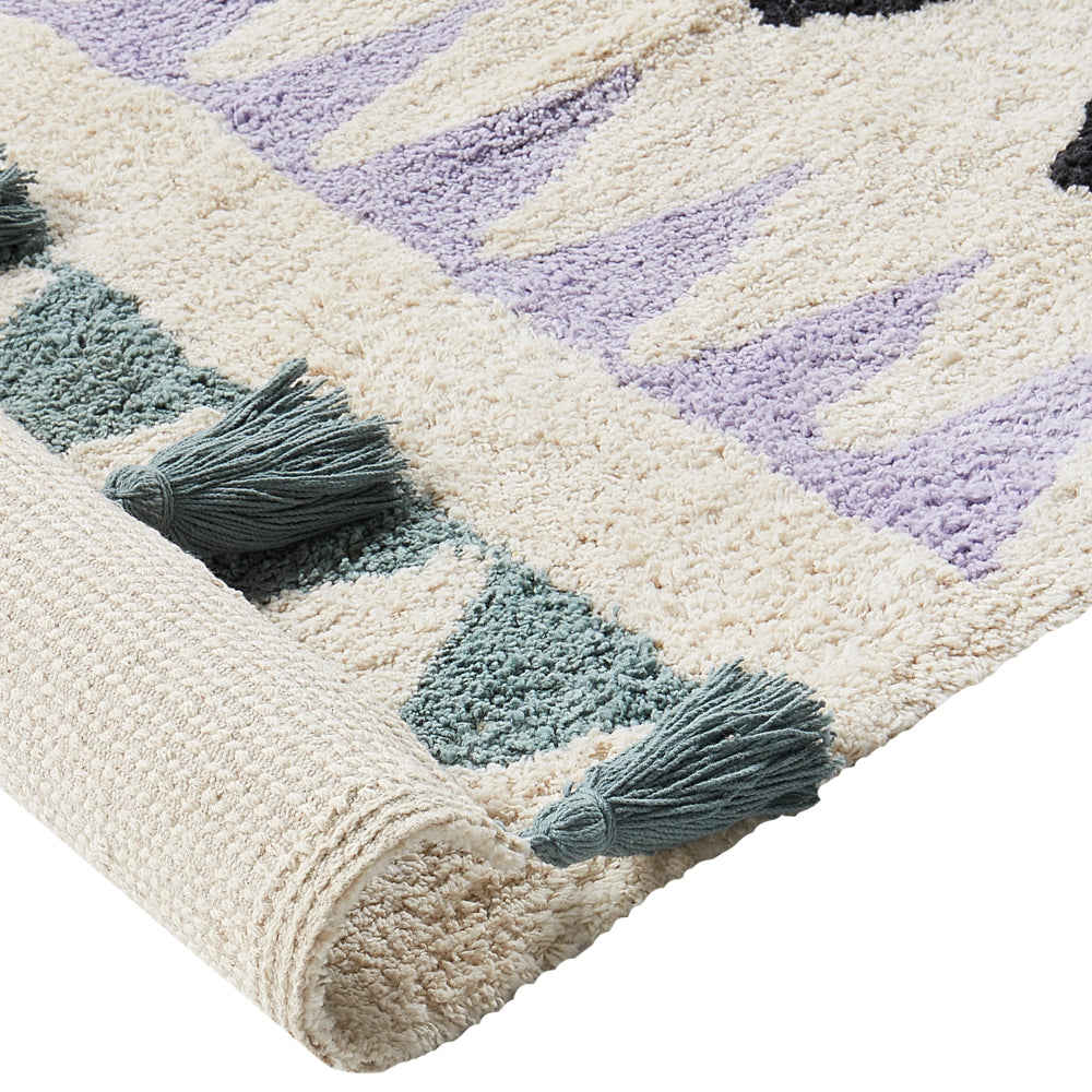 Tappeto per cameretta con motivo astratto e nappe beige e rosa 140 x 200 cm cameretta nursery soggiorno