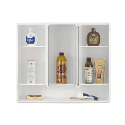 Specchio contenitore 60x50 cm bianco con 3 ante e ripiani interni