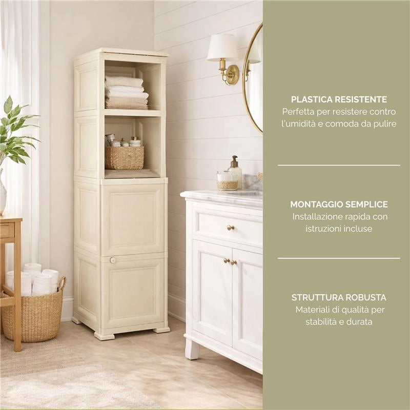MOBILE 2 MODULI ANGORA 40X43X164 CM CON ANTE FINITURA LEGNO E 2 MODULI SCAFFALE – CONTENITORE VERTICALE MULTIUSO PER ORGANIZZAZIONE CASA