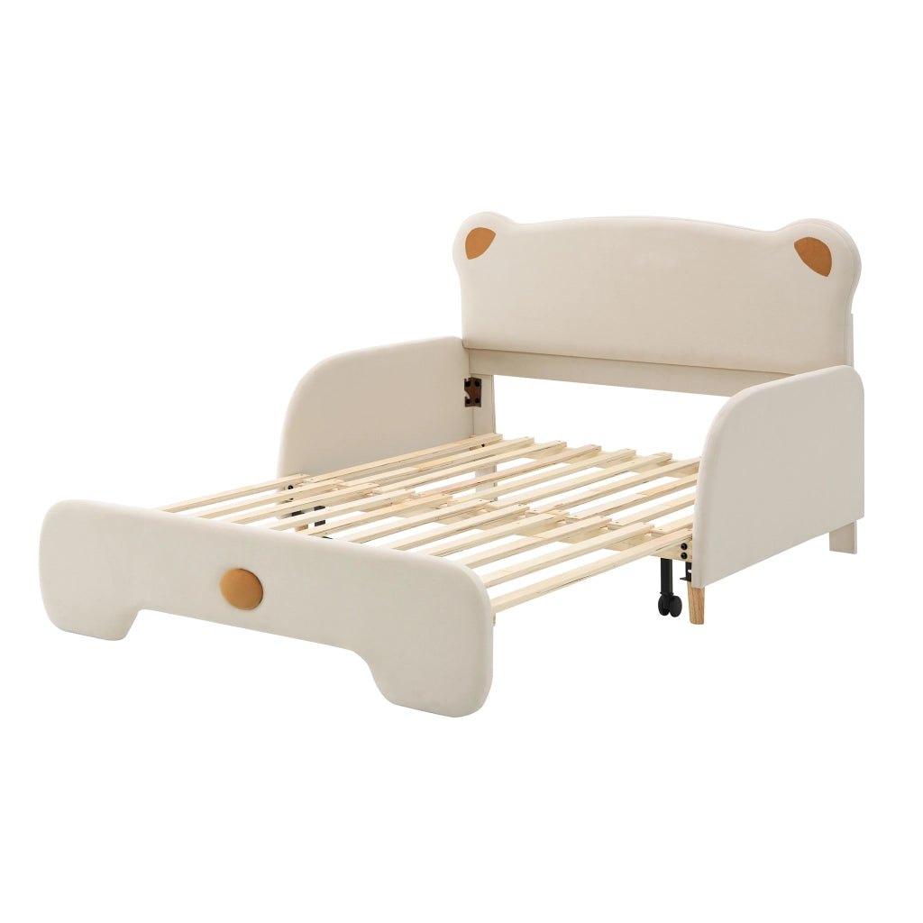 Letto Estraibile 140x200 cm e 140x105 cm; Letto Matrimoniale - Sponde Morbide - Beige