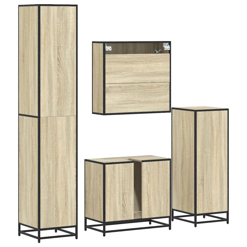 Set Mobili da Bagno 4 pz Rovere Sonoma in Legno Multistrato