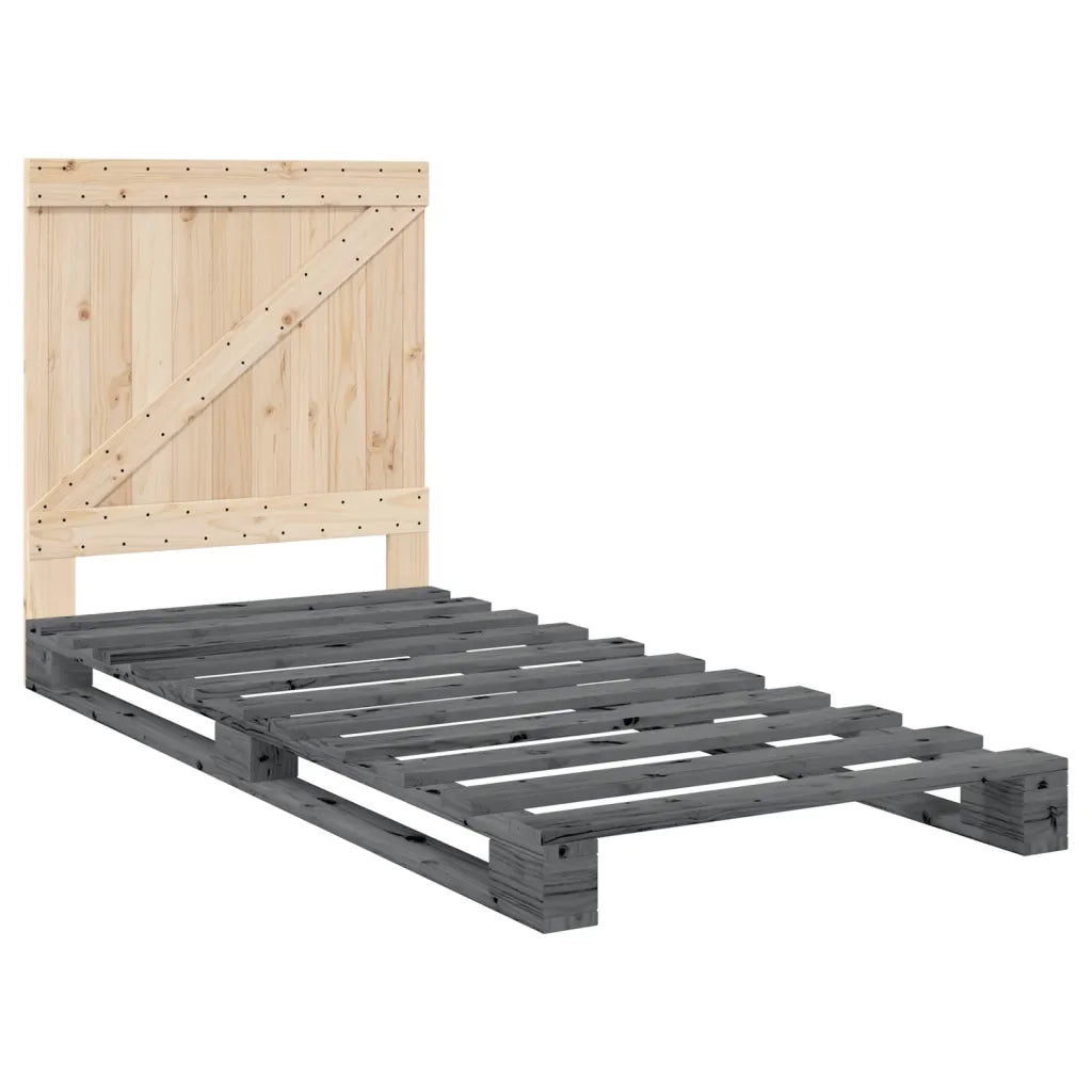 Giroletto con Testiera-Struttura Letto con testiera Grigio 90x200 cm Legno Massello di Pino 656049
