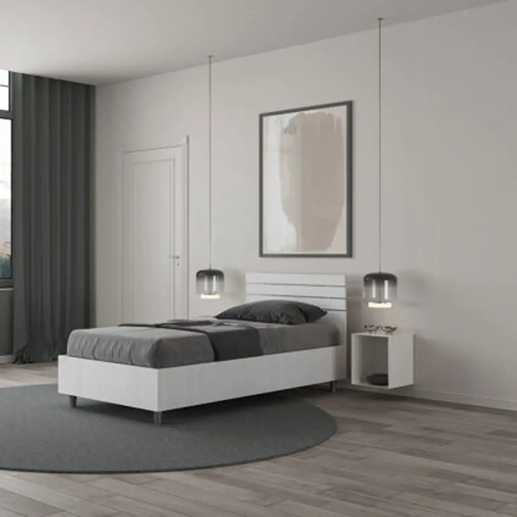 Letto singolo senza rete 80x200 testata dritta con doghe bianco frassino Ankel