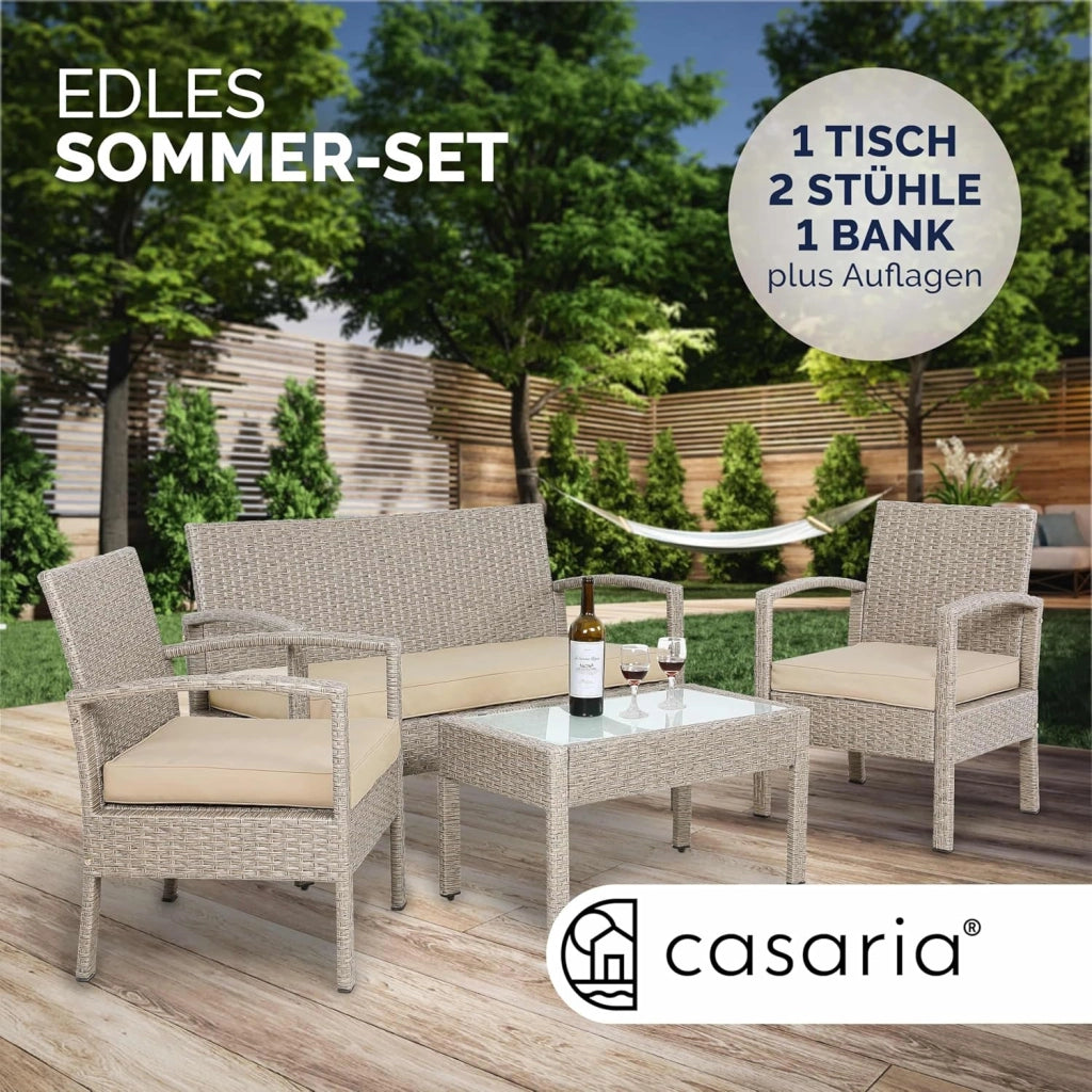 ® Lounge Tavolo da Giardino Set Polyrattan Mobili da Esterno 4 Persone Incl. Cuscini Gruppo di Seduta Terrazza Balcone Salottino Outdoor