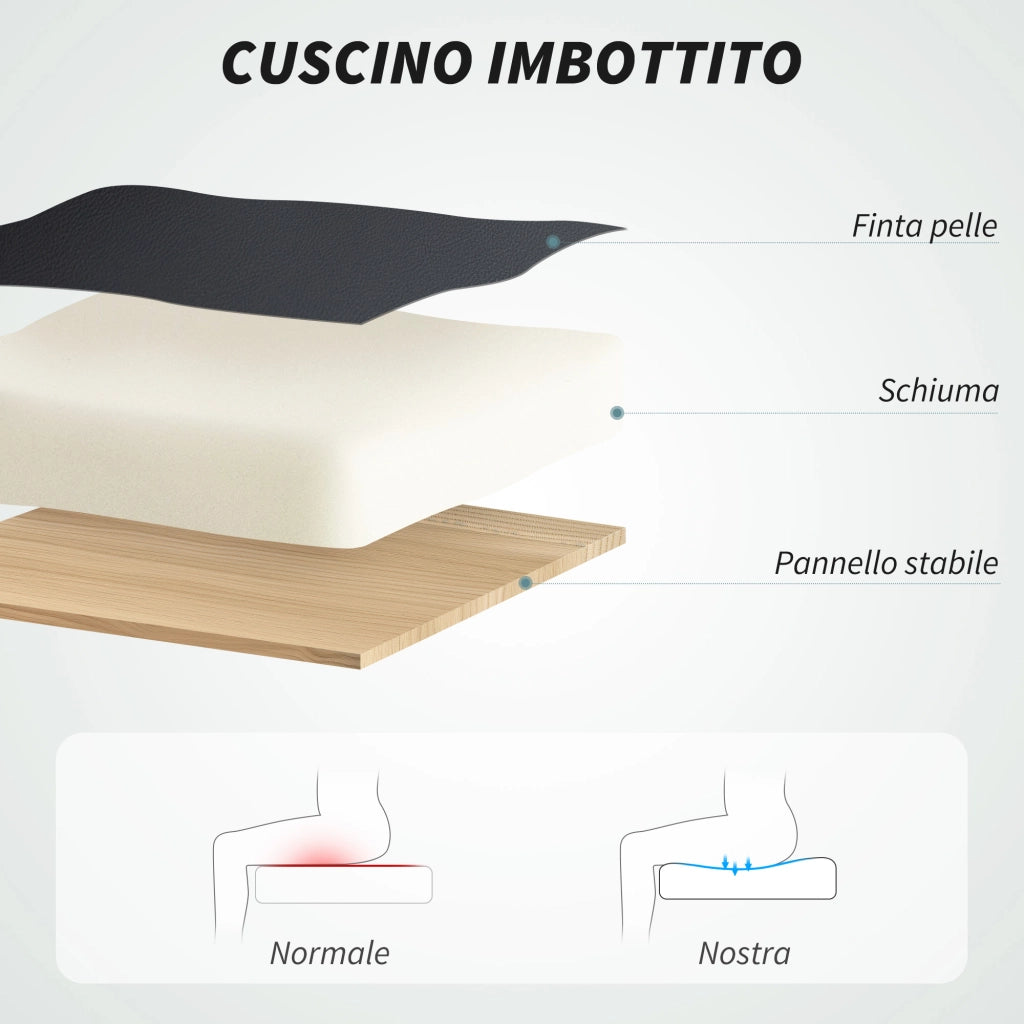 Sedia da Ufficio Reclinabile a 155° con Poggiapiedi Doppia Imbottitura e Rivestimento in Finta Pelle Nero