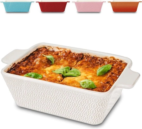 Keramica ovenschaal per 2 persone - per lasagna, tiramisù e piatto da forno - con bordo extra alto - quadrata - bianca.