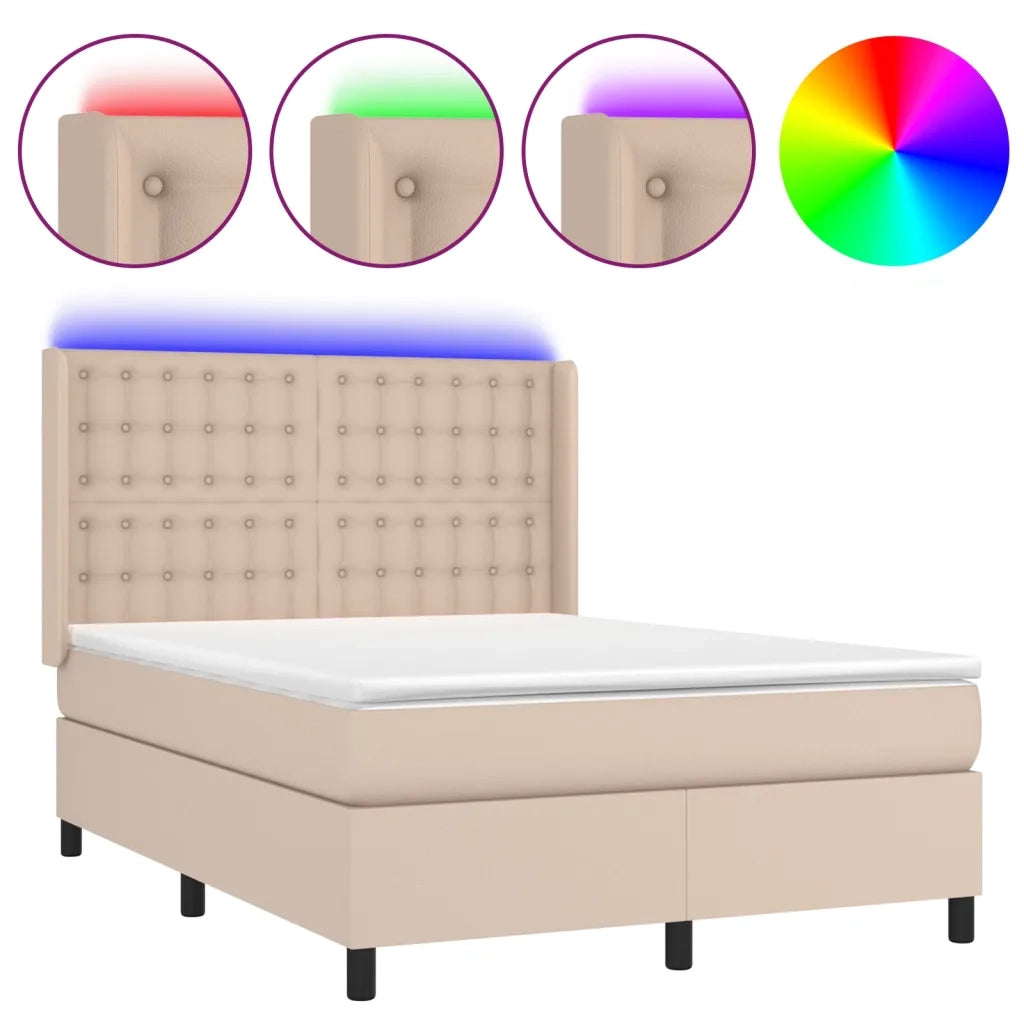 Giroletto Molle Materasso e LED Cappuccino 140x190cm Similpelle 3139384