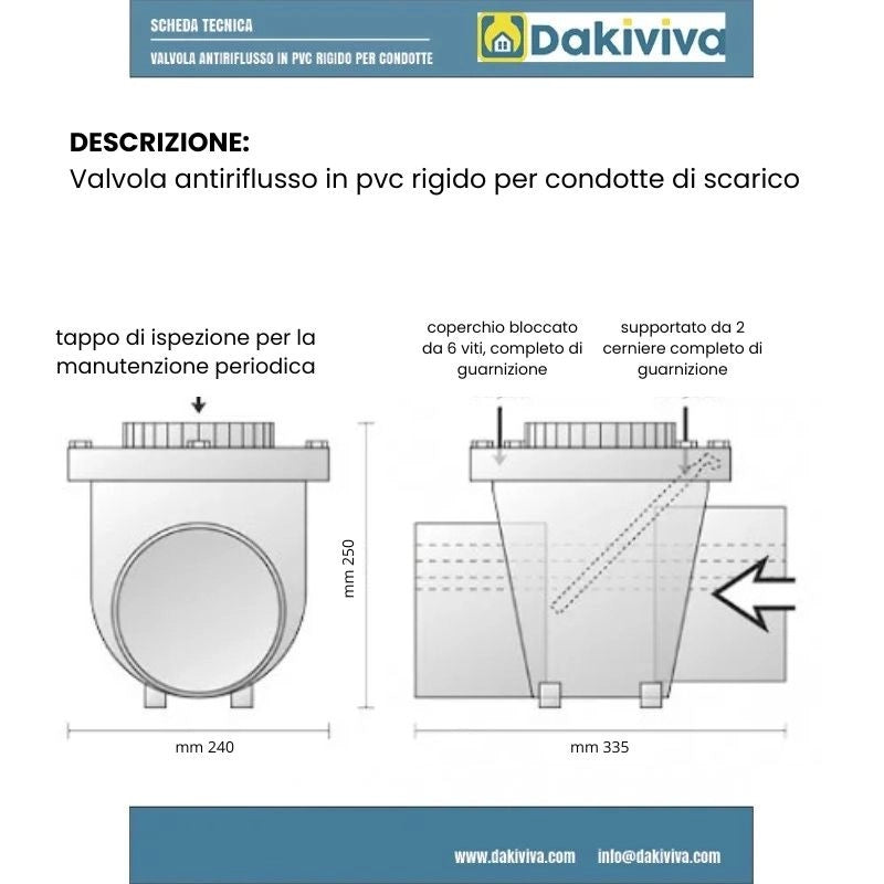 Valvola antiriflusso per edilizia in pvc : Diametro - 110
