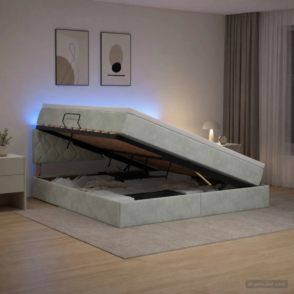 Letto con contenitore LED e materasso Grigio Chiaro 3459318