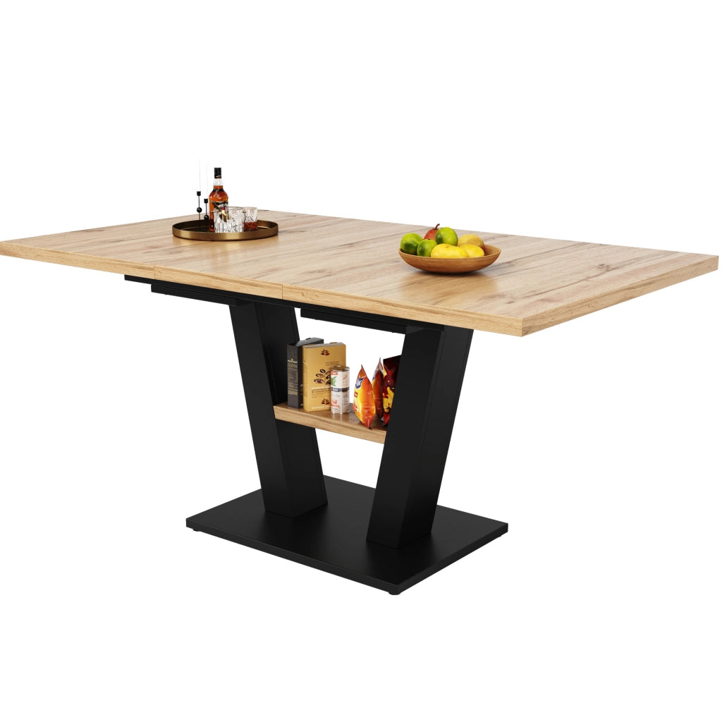 Tavolo da pranzo 118x70x75 cm; allungabile con gambe incrociate; MDF; nero e colore naturale