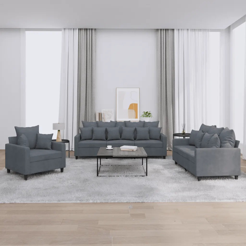 Set di Divani 3 pz con Cuscini Grigio Scuro in Velluto 3201681