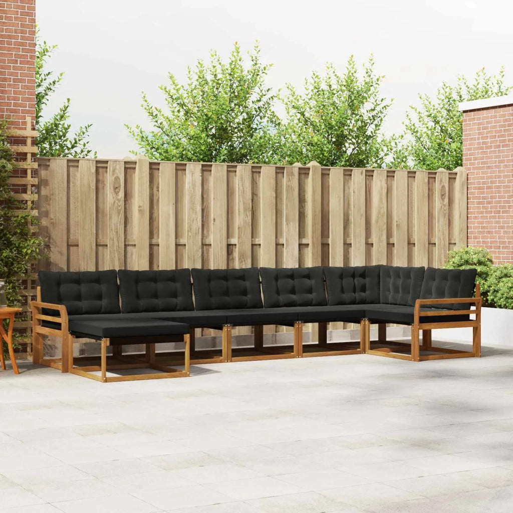 Set di divani da esterno con cuscino 7 pcs Naturale e Nero