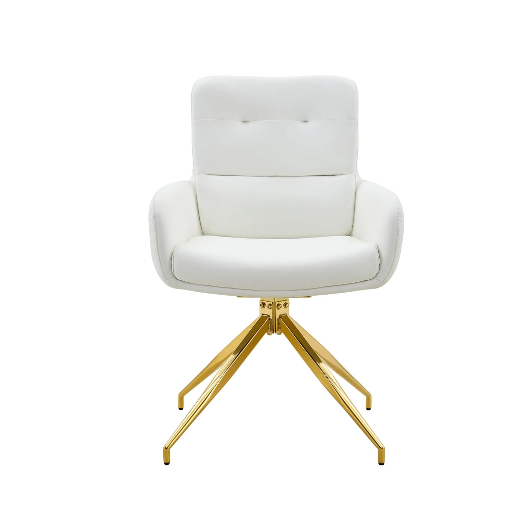 Sedia da pranzo girevole a 360° con schienale imbottito e gambe metalliche in PU Bianco e Oro