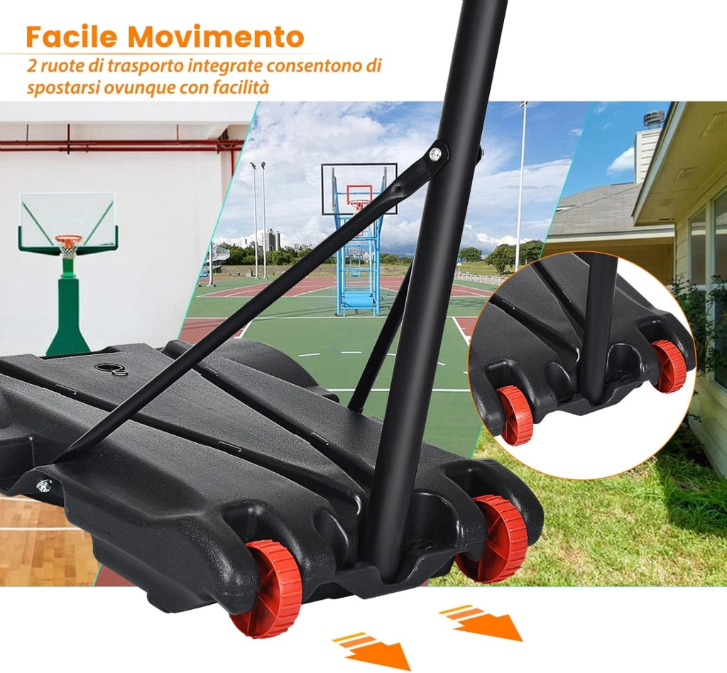 Canestro da Basket da Esterno Regolabile 178 e 208 cm, Canestro da Basket per Bambini con Ruote e Base Riempibile, Ideale per Interno ed Esterno