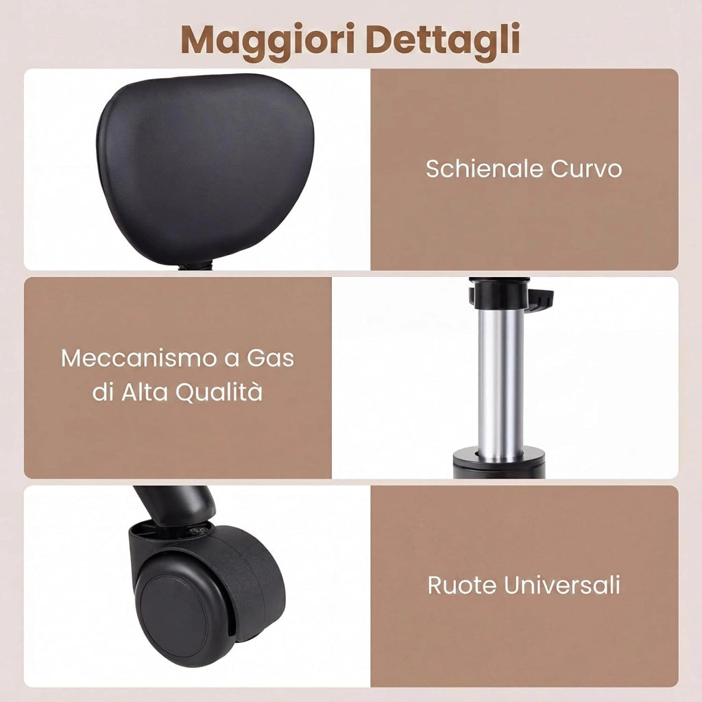 Sedia Ergonomica Posturale con Poggiapiedi, Altezza Regolabile | Poltrona Imbottita con Ruote e Schienale Ergonomico, per Lavoro Ufficio Studio, Portata 115 kg