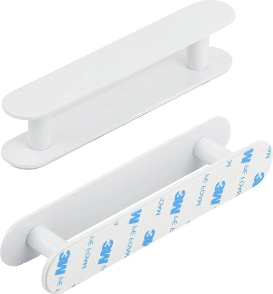 Maniglione autoadesivo in acciaio inox liscio - 2 pezzi - design bianco - senza fori - per porte e cassetti - adesivo di alta qualità 3M