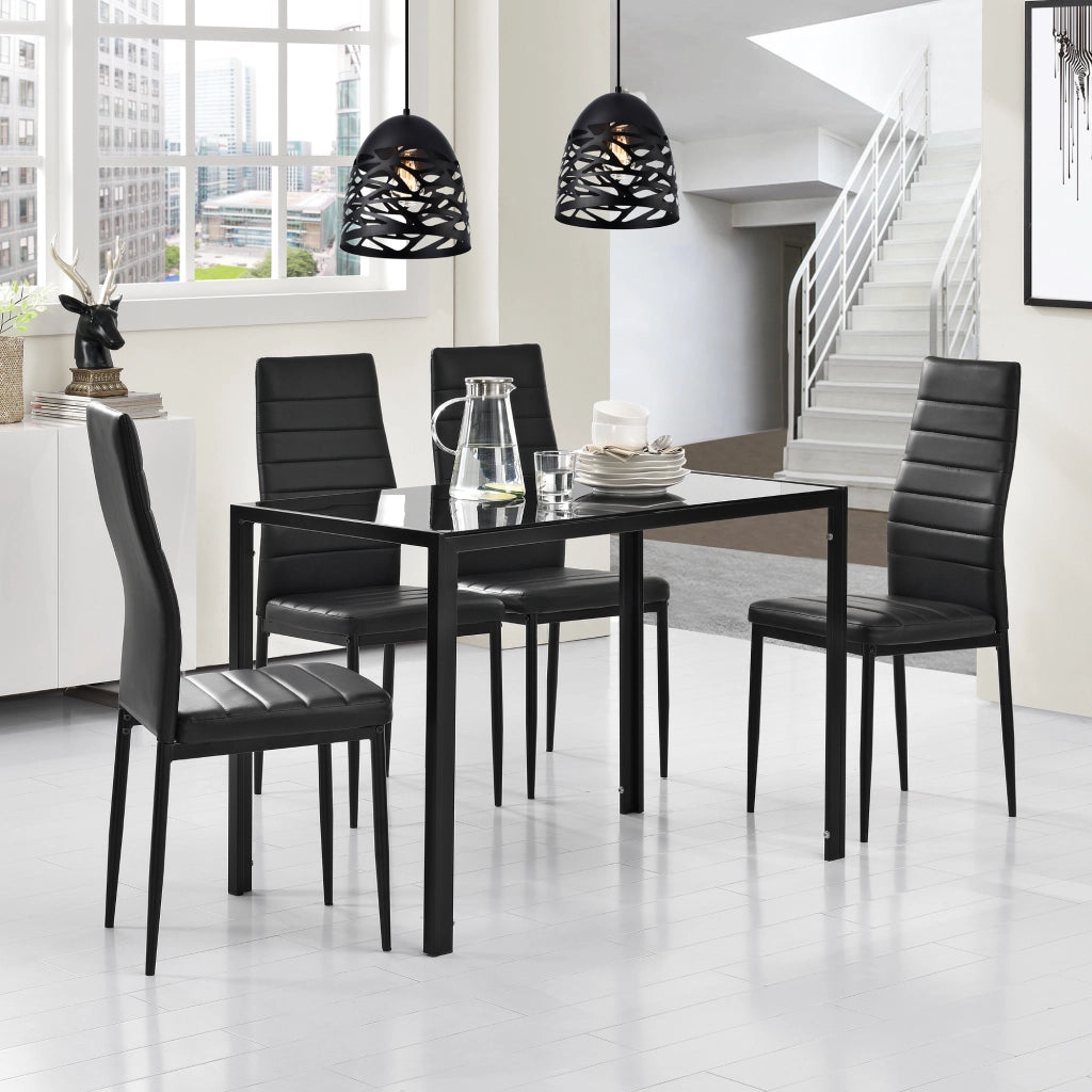 Set Tavolo da Pranzo con 4 Sedie Imbottite Schienale Alto Similpelle - Nero [en.casa]
