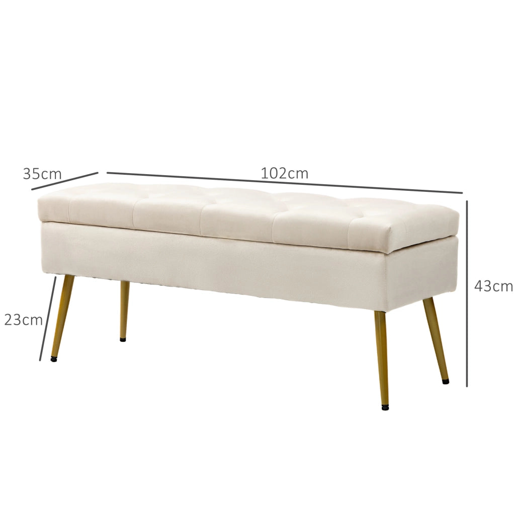 Panca contenitore imbottita beige in poliestere