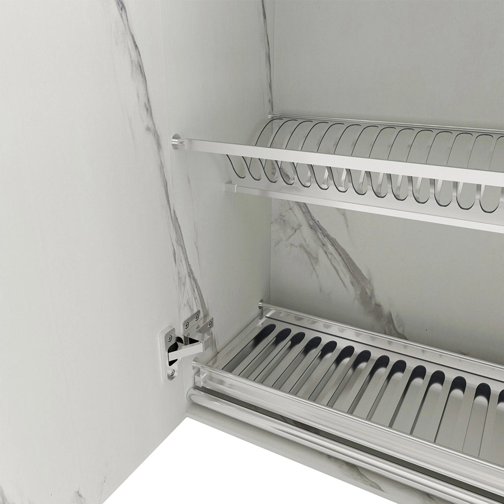 Pensile da Cucina Scolapiatti Sistema Raccogli Gocce Mobile Bianco Effetto Marmo