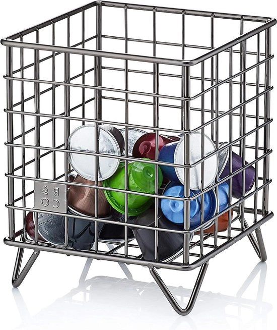 Cassa per capsule di caffè in acciaio inossidabile - grande capacità 80+ contenitore per capsule di caffè - nero con logo a stampa - contenitore per capsule di caffè - compatibile con capsule Nespresso Tassimo Dolce Gusto