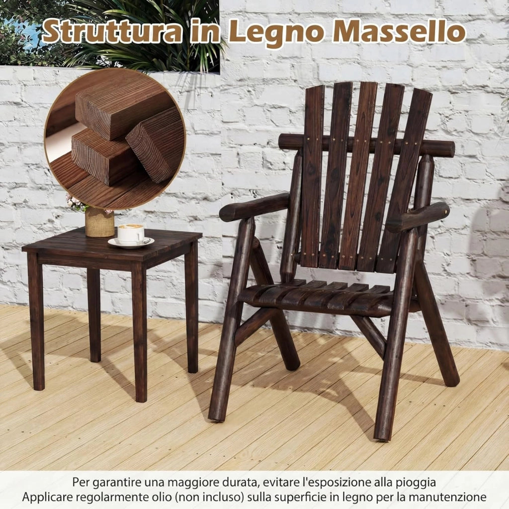 Sedia da Giardino Singola, Poltrona da Esterno in Legno con Braccioli, Schienale Alto, Portata 150 kg, Panca da Giardino Adirondack per Terrazza e Cortile, 67 x 81 x 107 cm (Marrone)