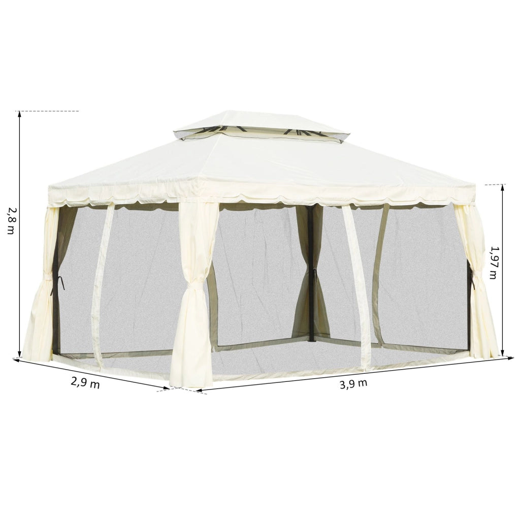 Easycomfort Gazebo da Giardino 4x3m con Zanzariera, Tende e Doppio Tetto in Alluminio e Poliestere, Crema