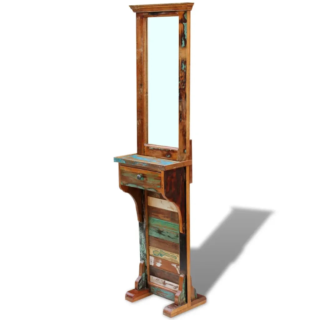 Specchio da Ingresso in Legno Massello di Recupero-Mobile con specchio 47x23x180 cm