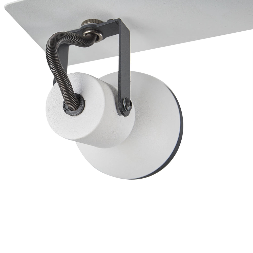 Plafoniera a 2 luci in metallo bianco e nero a braccio oscillante con paralume a cono faretto a binario rettangolare di design