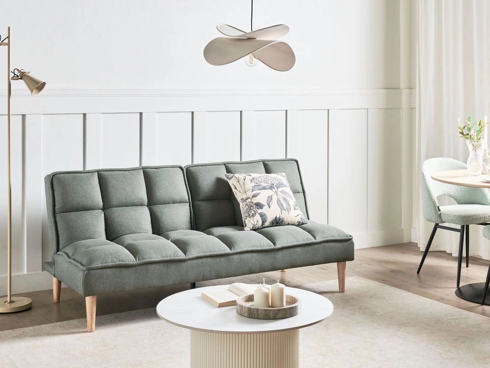 Divano letto Verde chiaro Easy Clean Tessuto 3 posti reclinabile Schienale trapuntato Divano letto semplice Click-Clack
