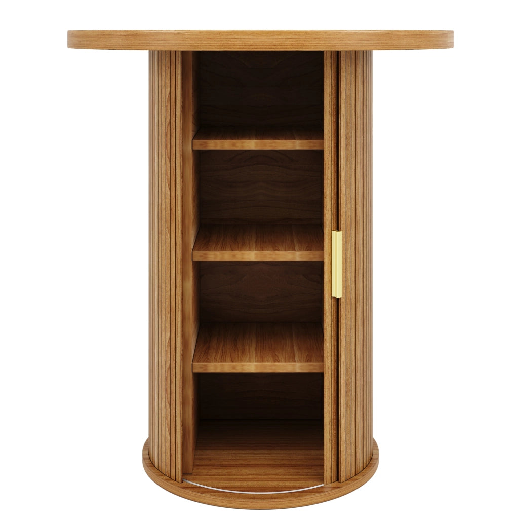 Tavolo bar rotondo con spazio contenitore 60x60x91;6 cm in MDF e metallo; effetto legno