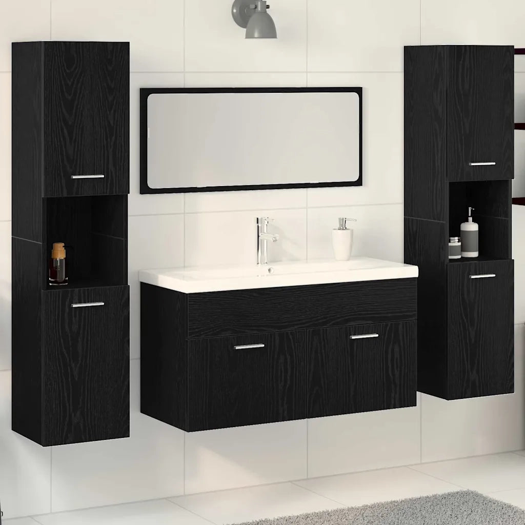 Set di mobili per il bagno 4 pcs Rovere Nero Legno multistrato 3334379
