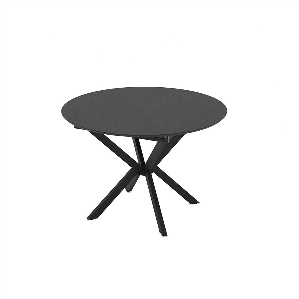 Tavolo rotondo allungabile Diano nero ardesia con gambe nere in metallo 110x110x76H