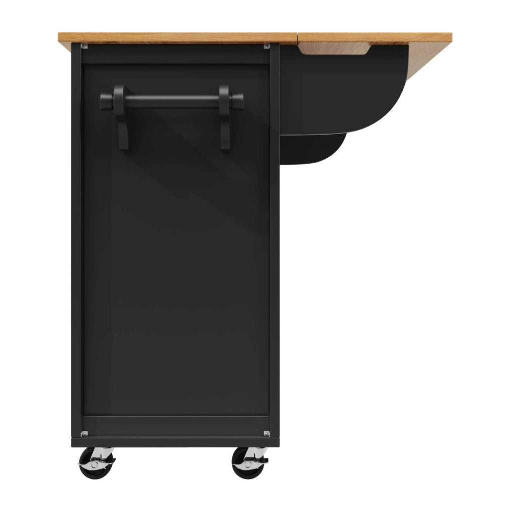 Isola da cucina mobile nera con piano ribaltabile e 5 ruote