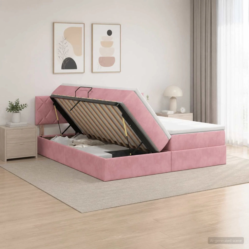Letto con Contenitore con testiera 2 pz Rosa 3458966