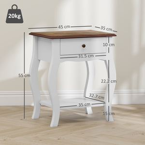 Comodino in Stile Francese con Cassetto 45x35x55 cm in MDF Bianco e Rovere