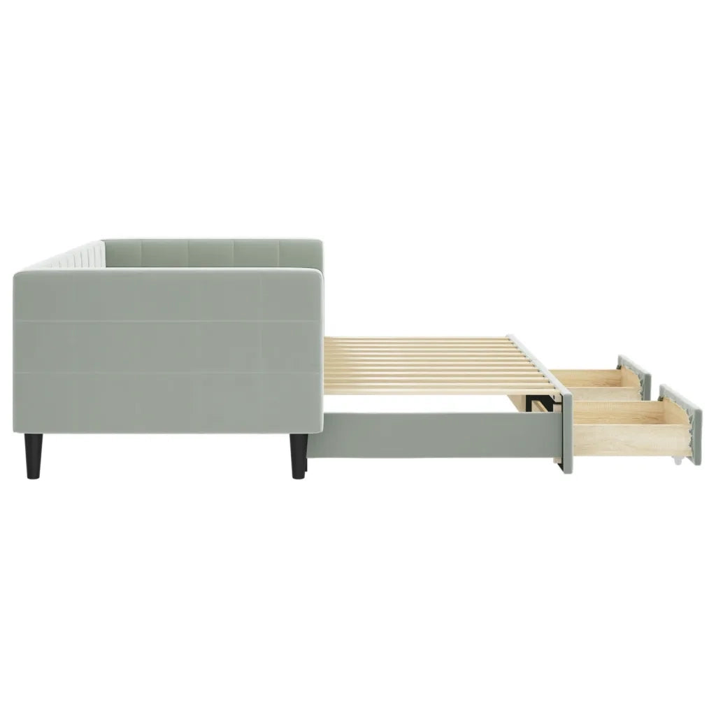Divano Letto Estraibile Cassetti Grigio Chiaro 90x200cm Velluto