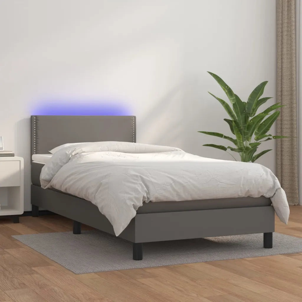 Letto singolo | Letto per adulti | Giroletto Molle con Materasso e LED Grigio 80x200cm Similpelle
