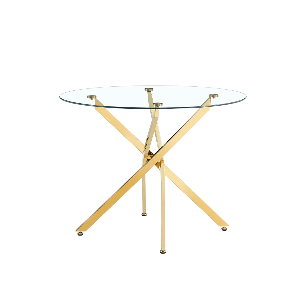 Tavolo da Pranzo Rotondo ¨C MINIMAL ¨C Vetro Temperato, Telaio Metallo Dorato, 88 cm, 2-4 Persone