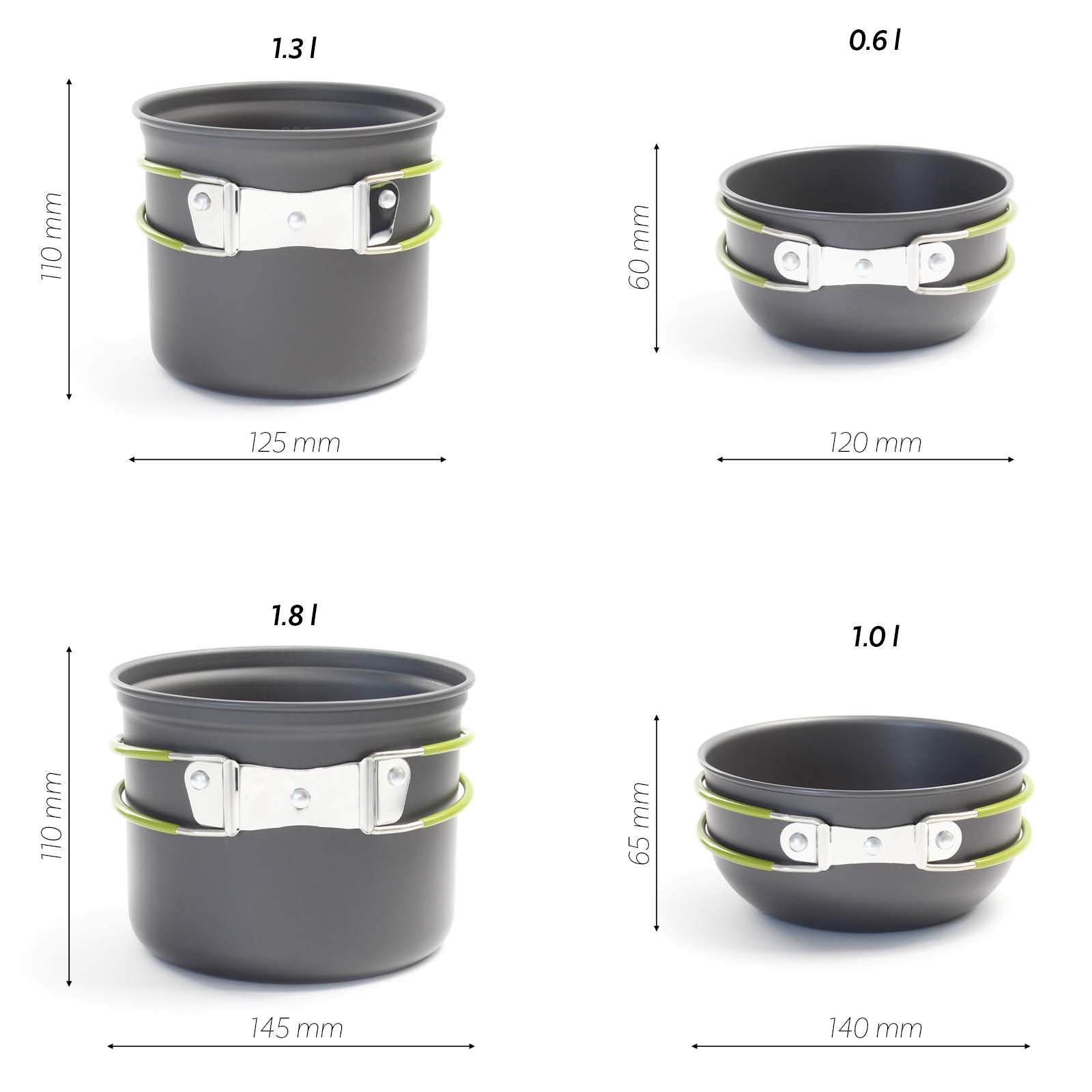 Toboli Set di stoviglie da campeggio 16 pz con posate, padelle, pentole, fornello