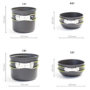 Toboli Set di stoviglie da campeggio 16 pz con posate, padelle, pentole, fornello