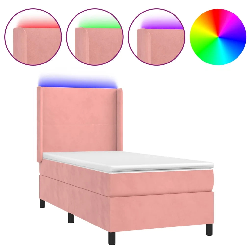 Letto a Molle con Materasso e LED Rosa 80x200 cm in Velluto cod mxl 78563