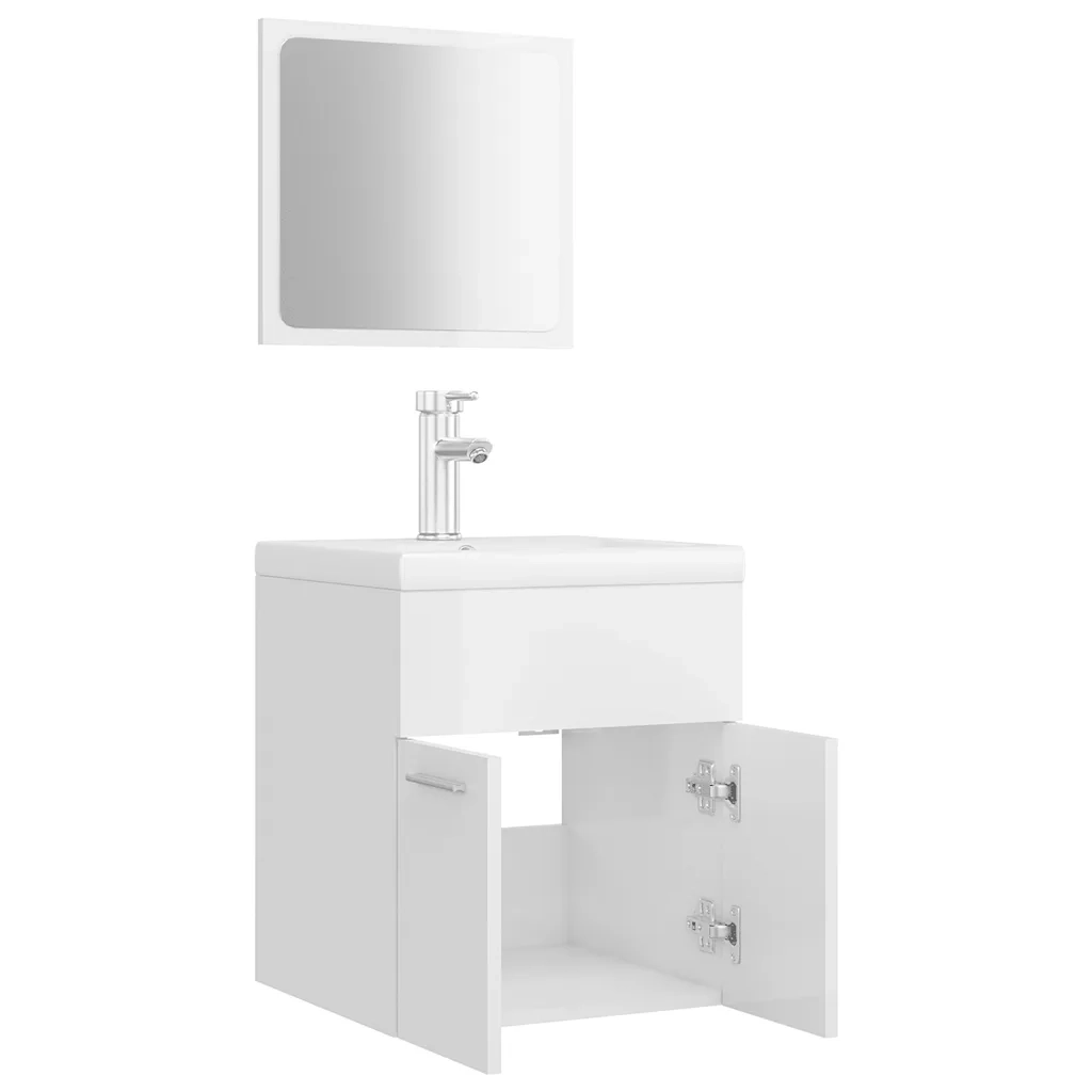 Set Mobili da Bagno Bianco Lucido in Legno Multistrato