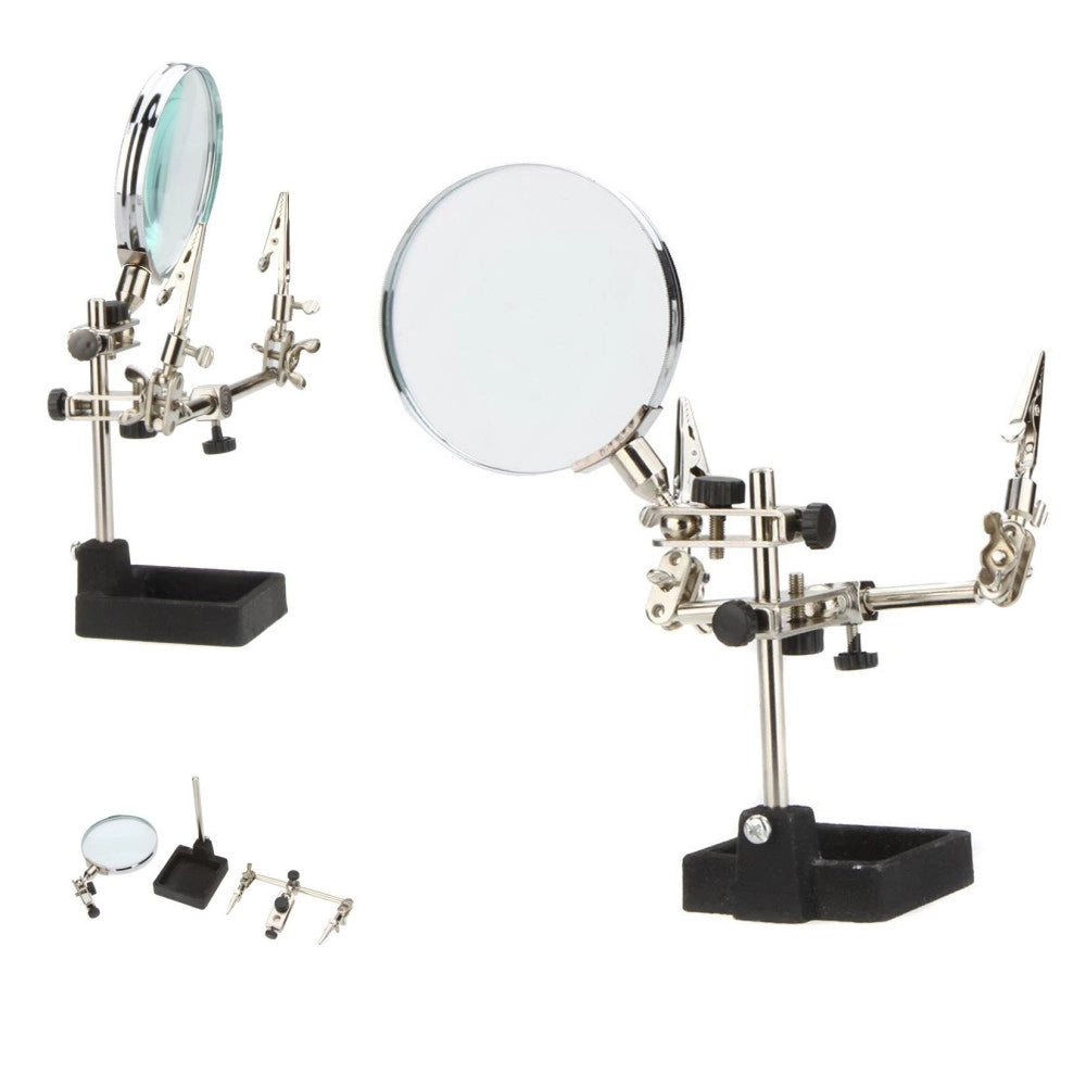 Trade Shop - Lente Ingrandimento Con Pinze Da Tavolo Tool Riparazioni Saldature Orientabile -
