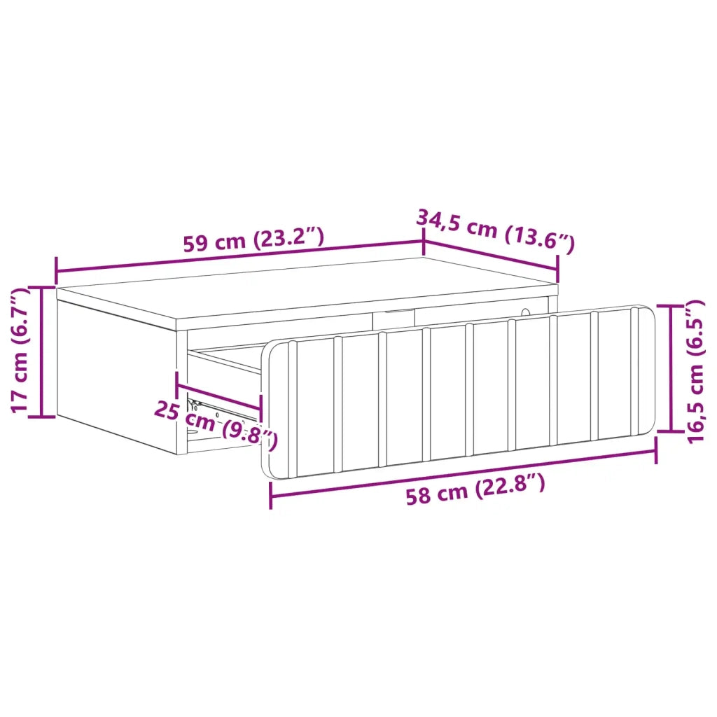 Tavolino da Parete Laterale Grigio Cemento 59 x 34,5 x 17 cm 898318