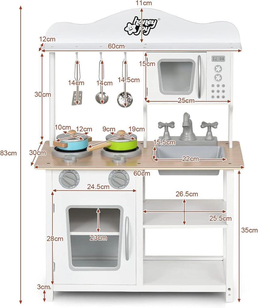 Cucina Giocattolo per Bambini, Cucina per Bambini in Legno con Forno, Microonde, Lavello e Rubinetto, con Accessori, Pentole e Utensili per Cucinare, per bambini 3+ Anni